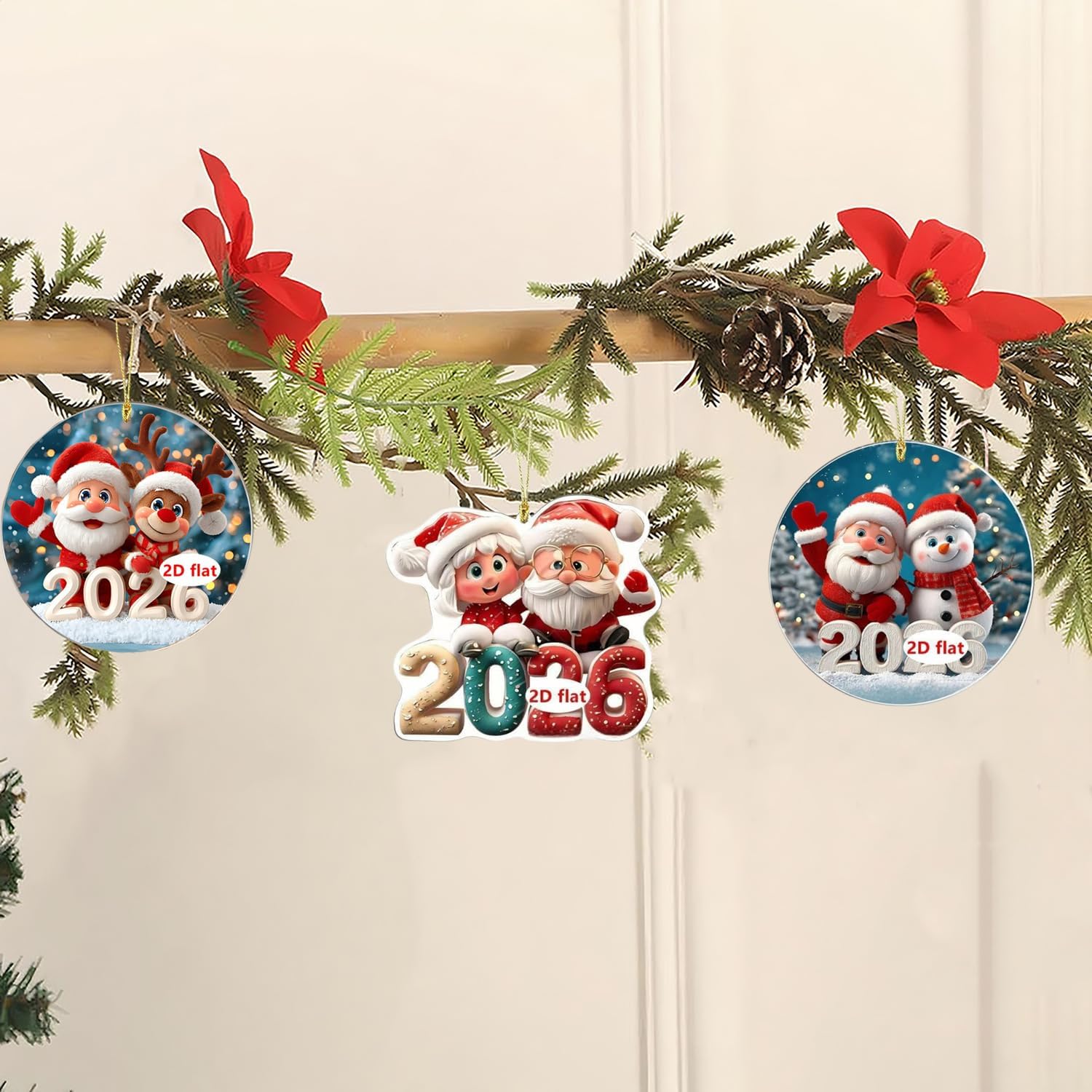 2026 Santa Couple Acrylic Christmas Ornament Set