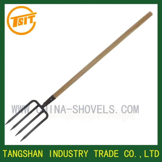 good quality long wooden handle garden digging fork