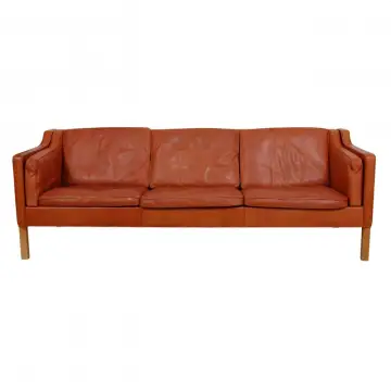 ​​YUANF Dark Walnut Leather Sofa - Durable Mid - Century Vintage Sofa