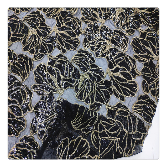 FLOR JACQUARD TABELA ACESSÓRIOS Tecido de lantejoulas para sublimação Black Gold