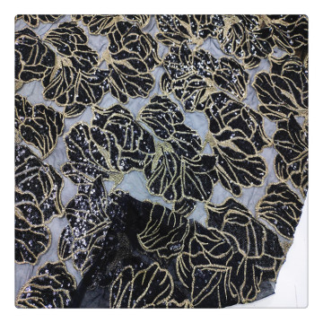 Accessori per abbigliamento in tessuto jacquard fiore tessuto di paillettes per sublimazione oro nero