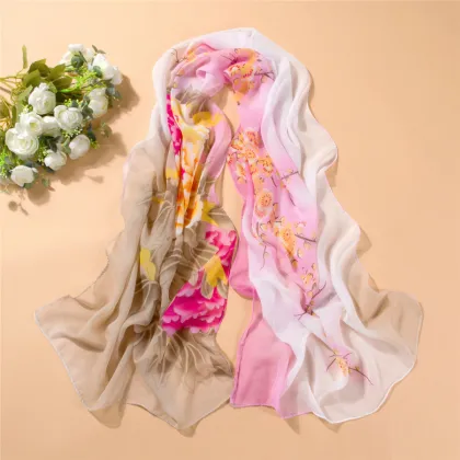WJ1604 Women Peony Flower Chiffon Scarf Shawl scarves wholesale