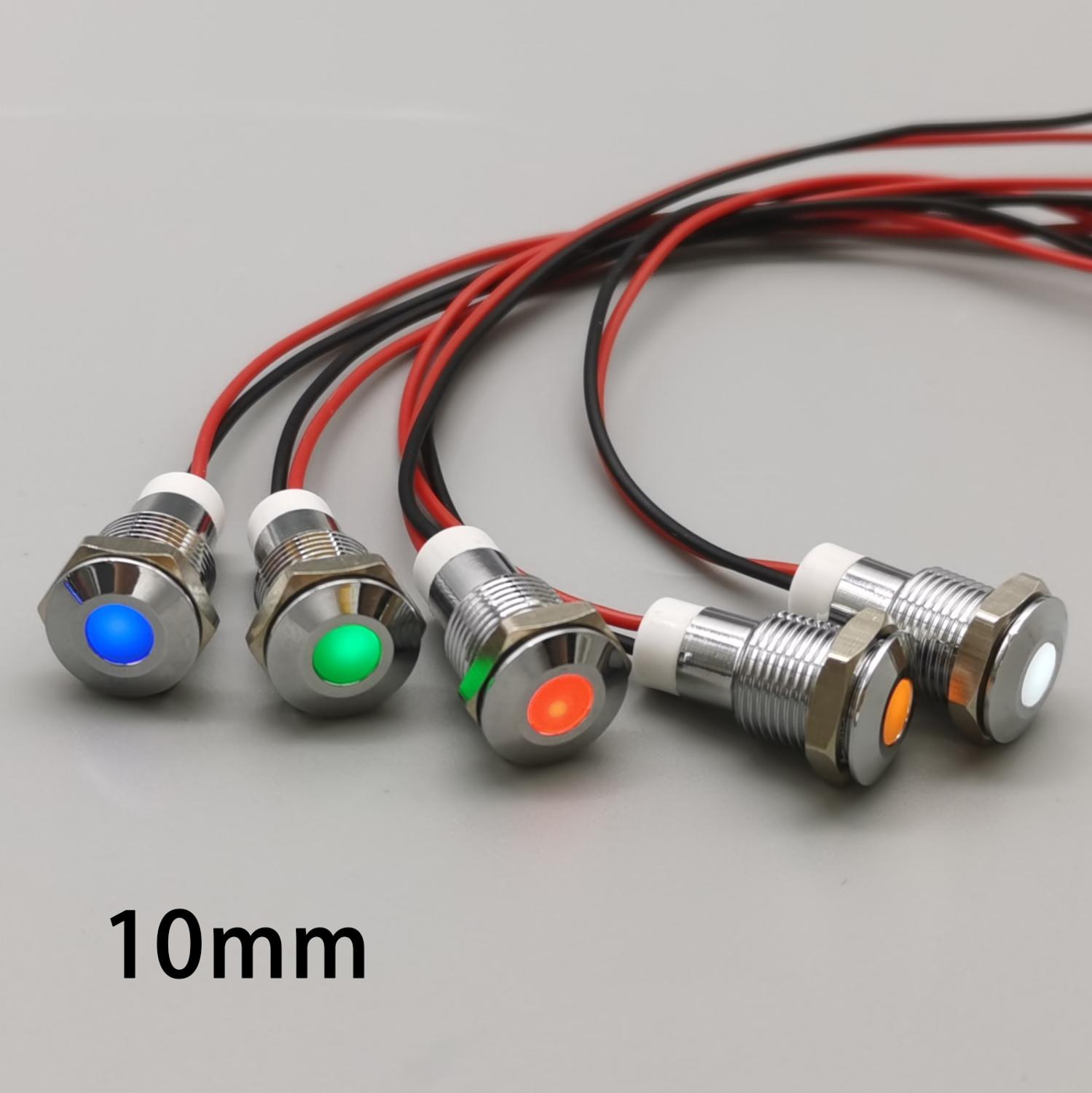 1 PCS 6mm 8mm 10mm Waterproof IP67 Metal LED Warning Indicator Light Signal Lamp Pilot Wire 6V 12V 24V 220V