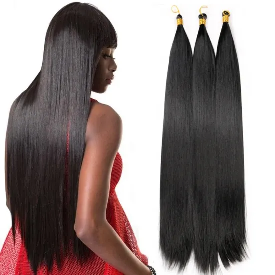 Pre-Stretched Synthetic Fiber Braided Hair Bundles 22 Inch Straight Hair Extensions Silky Crochet Bone Straight Hair