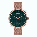 Reloj de pulsera de estrella de moda de malla de oro rosa