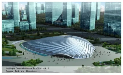 Yujiapu ETFE air cushions tensile membrane station