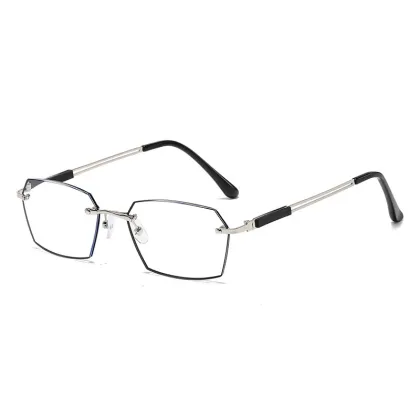 Trendy Rectangle Anti-Blue Light Rimless Reading Glasses for Men