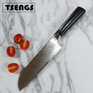Pisau Santoku Keluli Damsyik 7 inci yang mesra alam dengan kayu dipalsukan kayu ergonomik 2020