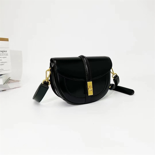 High quality saddle genuine leather crossbody black bag