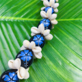 Printed Flower Arcylic Kukui Nut Necklace