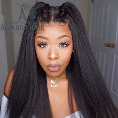 Cheap Peruvian Virgin Human Hair 13x6 Glueless Braided Customized Kinky Straight Lace Front Wig For Women