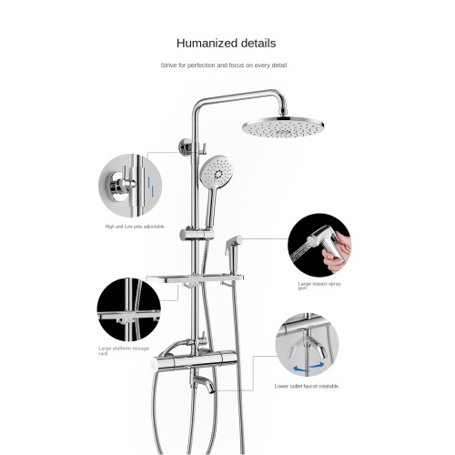 Wall Mounted Brass Thermostatic 4-Function Shower Set