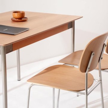 Retro Solid Wood Antique Dining Table with Stainless Steel Legs