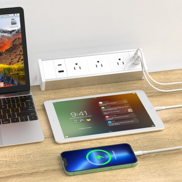 Station de charge rapide de bord de bureau chic avec 3 prises et 4 ports USB - Brande de puissance 20W