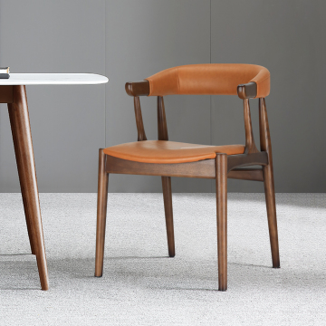 Mid Century Modern Leather Dining Room Chairs - Luxury Design Solid Wood Furniture