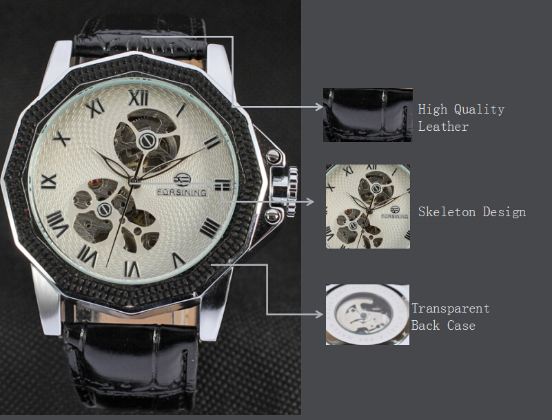 Automatic Mens Leather Band Casual wrist watches