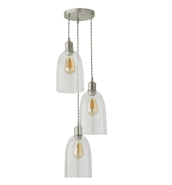 Brushed Chrome Cluster Lamp Holder with Glass Dome Shades (5)
