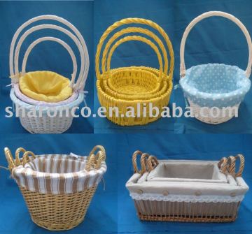 Willow storage baskets with cotton lining