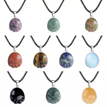 Natural Stone 25MM Carved Foot Charm Pendant Necklace Gemstone Crystal Carving Cute Foot Necklace with Black Cord Adjustable