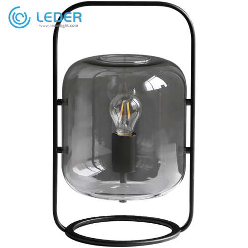 LEDER bordslampa i grått glas