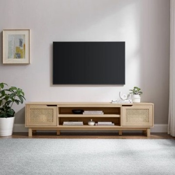 Modern Farmhouse TV Stand with Sliding Barn Doors and Adjustable Shelves for TVs Up to 65 Inches
