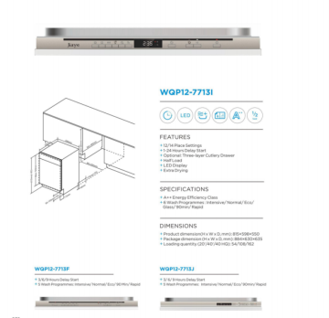 2024 Hot Sale High Quality Smart Built-in Dishwashers with 12 Settings