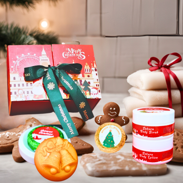 OEM Private Label Luxurious Christmas Bath Gift Set with Body Lotion, Scrub, Steamers, and Soap