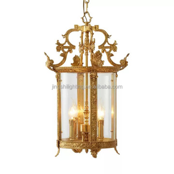 European Style Brass Lamp with Clear Glass Hanging Lantern