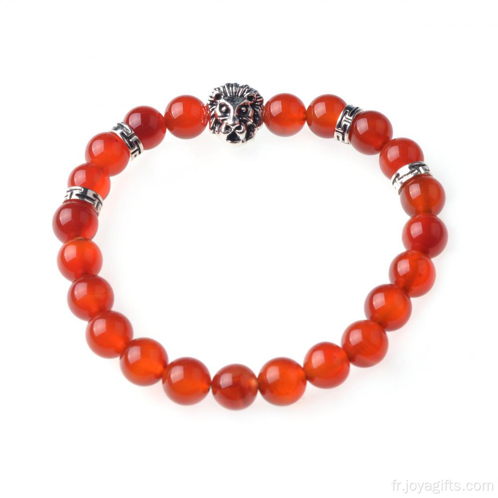 Bracelets en pierre naturelle, perles d&#39;agate avec lion