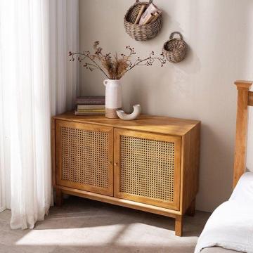 Moderner nordischer Rattan und Holz Sideboard - Rabattspeicherschrank für Küche und Wohnzimmer