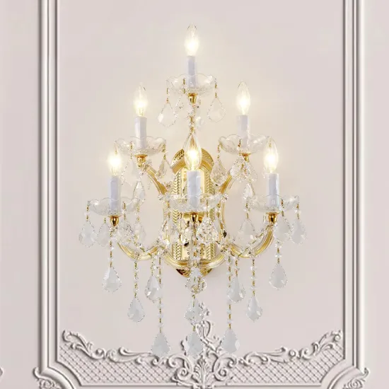 Handcrafted Candle Wall Sconce with Maria Theresa Crystals for Hotel Villa Decor