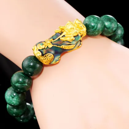 Color-Changing Green Jade Bead Pixiu Bracelet: Wholesale Offer for Enhanced Luck and Wealth in Feng Shui