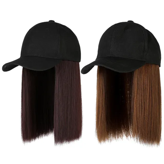 Wholesale High-Quality Custom Synthetic Hair Hats and Wigs in Various Styles, Including Straight and Curly Bob, Black Wig Caps for Baseball Hats