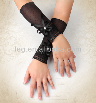 women lady black lace sleeves