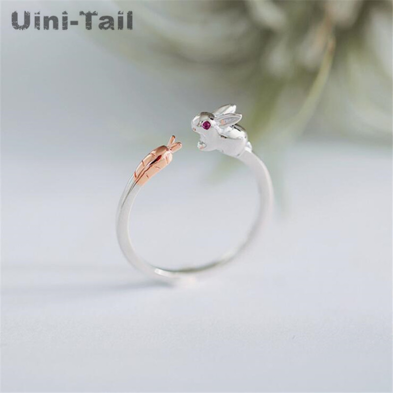 Uini-Tail 2019 new listing 925 sterling silver simple cute bunny carrot ring fashion creative small fresh sweet open ring ED495