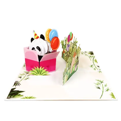 3D Happy Birthday Panda Gift Box Greeting Card