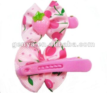 2013 Kids Plastic Clip with ribbon bow and resin cherry, cute pink bow hairpin