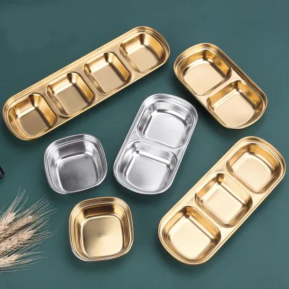 Korean Style Mini Square Stainless Steel Barbecue Spice Tray - Eco-Friendly Sauce Dish