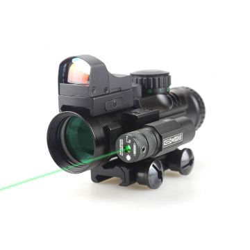 Prismatic 4x32 Scope with Illumination, Red Dot, and Green Laser Sight