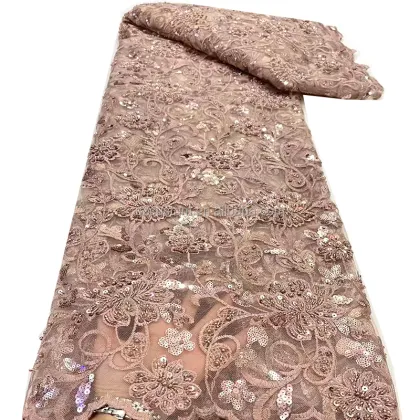 Sequin Lace Fabric with Embroidered Flower Indian Lace Embroidery Fabric