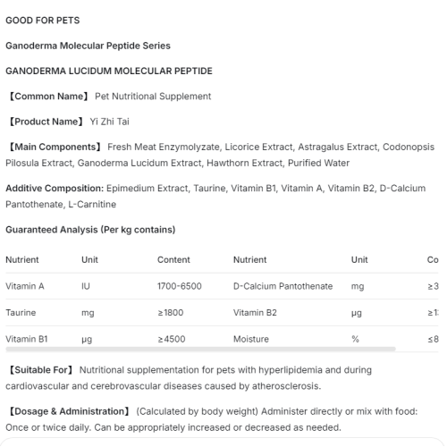 Suplemento cardio-cerebrovascular para aterosclerose em animais de estimação
