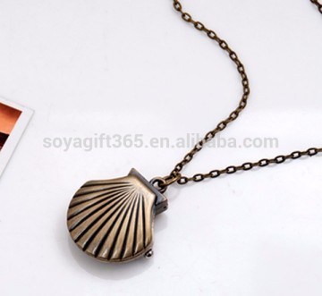 Retro design Cartoon shell Pocket Watch Long Chain Pendant Necklace