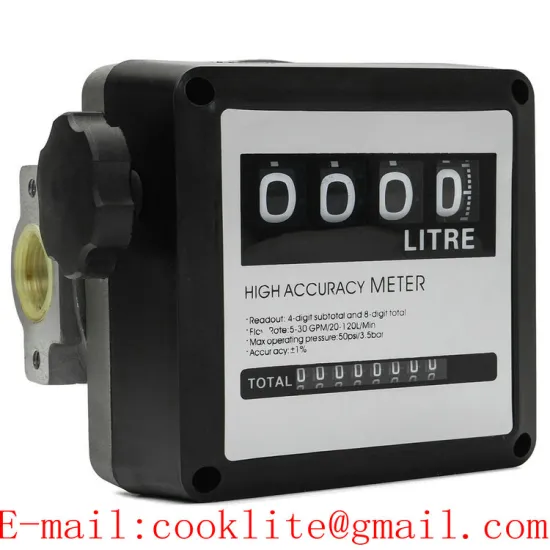 Mechanical Fuel Meter 4-Digit Analog Flow Meter 1 Inch Diesel Gasoline Petrol Oil Gallon Liter Counter Gauge for Fuel Dispenser