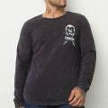 Mens Snow Wash Skull Printed Long Sleeve T-Shirts