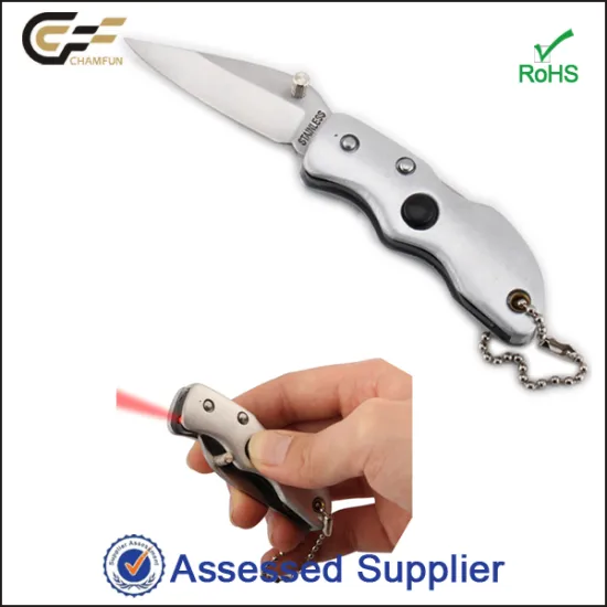 Small Folding Pocket Stainless Steel Knife With Led and Ball Bead Chain/ Knife gift