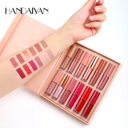 Handaiyan Cosmetics 12-Color Waterproof Liquid Matte Lipstick and Glossy Lip Gloss Set