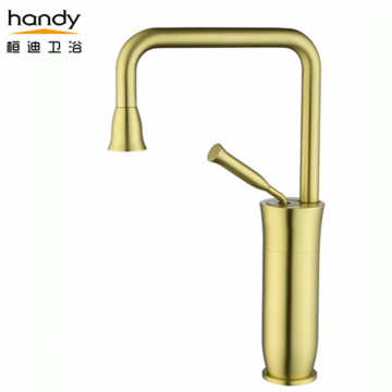 7-shape wire-drawing gold basin faucet