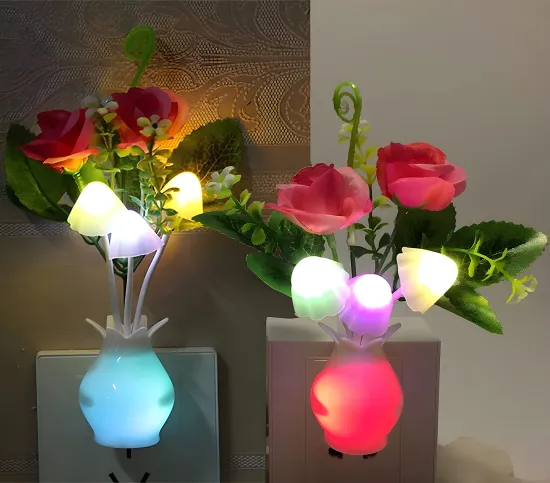 LED Dusk to Dawn Sensor Nightlight - Rose Flower Mushroom Lamp for Bedroom