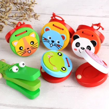 Wooden Castanets - Early Education Cartoon Animal Pattern Orff Children's Musical Instrument Toy for Kids