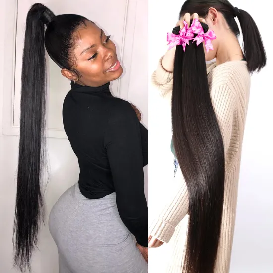 Wholesale Raw Indian Double Drawn Virgin Human Hair Bundle 40 Inch Long Natural Cuticle Aligned Human Hair Extension Cheap